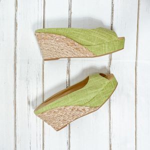 CL by Laundry 90’s Retro Chunky Lime Green Linen Platform Raffia Mule Wedge